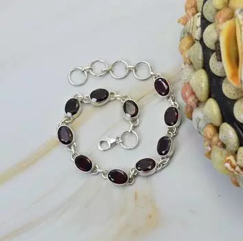 Браслет с гранатом, Браслет с драгоценными камнями, подарок для нее, Дизайнерский браслет, Женские украшения, Эффектные украшения, Стерлинговое серебро 925 пробы 7 Inch