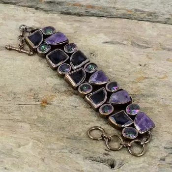Браслет с граненым африканским аметистом, браслет из гальванизированной меди, регулируемый браслет-цепочка, Радужный мистический топаз, драгоценный камень, ювелирные изделия, свадебный подарок