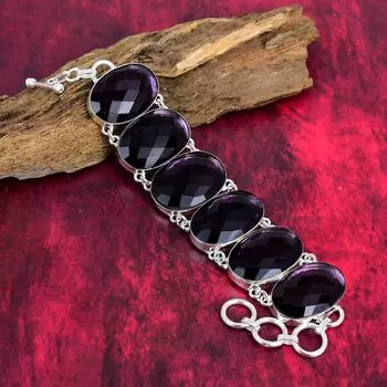 Браслет с граненым аметистом, Ювелирные изделия из стерлингового серебра 925 пробы, Замечательный браслет из драгоценных камней, Ювелирные изделия ручной работы, Браслет в подарок для любви, Дизайнерские украшения 8 Inches With Adjustable фиолетовый