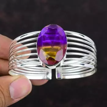 Браслет с граненым аметрином, оригинальный драгоценный камень, браслет-манжета из стерлингового серебра 925 пробы, регулируемый браслет ручной работы, серебряные украшения, подарки для жены