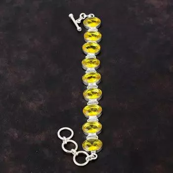 Браслет с граненым цитрином Браслет из натурального драгоценного камня Браслет из стерлингового серебра 925 пробы Регулируемый браслет-цепочка Ювелирные изделия ручной работы Подарок на свадьбу Adjustable