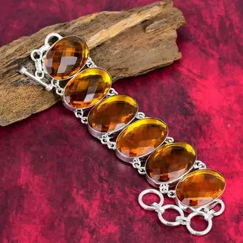 Браслет с граненым цитрином, ювелирные изделия из стерлингового серебра 925 пробы. Браслет Дизайнерские украшения, Регулируемый браслет-цепочка Браслет ручной работы для подарка 8 Inches With Adjustable жёлтый