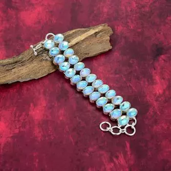 Браслет с граненым мистическим топазом, браслет из цельного серебра 925 пробы, ювелирные изделия из драгоценных камней ручной работы, подарки для жены, совершенно новый браслет Adjustable with 8 inches белый