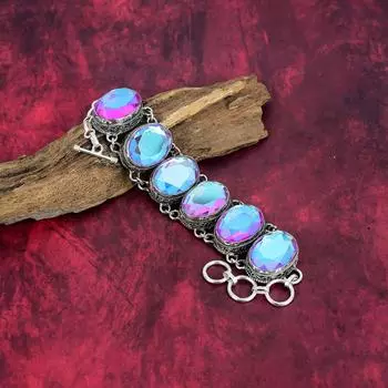 Браслет с граненым мистическим топазом, браслет из цельного серебра 925 пробы, ювелирные изделия из драгоценных камней ручной работы, подарки для жены, совершенно новый браслет Adjustable with 8 inches белый