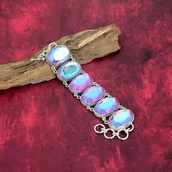 Браслет с граненым мистическим топазом, браслет из цельного серебра 925 пробы, ювелирные изделия из драгоценных камней ручной работы, подарки для жены, совершенно новый браслет Adjustable with 8 inches белый