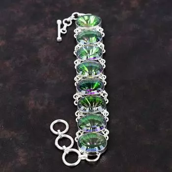 Браслет с граненым радужным мистическим топазом, браслет из стерлингового серебра 925 пробы, регулируемый браслет-цепочка, браслет ручной работы из натурального драгоценного камня, подарок для него Adjustable