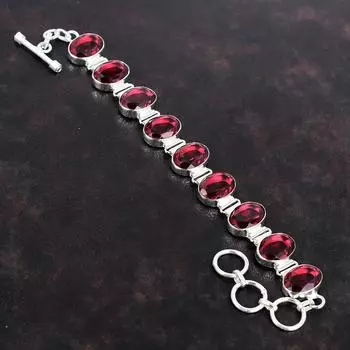 Браслет с граненым розовым турмалином, ювелирные изделия ручной работы из драгоценных камней, браслет из стерлингового серебра 925 пробы, регулируемый браслет-цепочка, серебряные ювелирные изделия для подарков