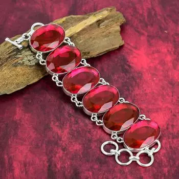 Браслет с граненым рубеллитом, ювелирные изделия из драгоценных камней, браслет из стерлингового серебра 925 пробы, регулируемый браслет-цепочка ручной работы, подарок для любовных украшений 8 Inches With Adjustable розовый