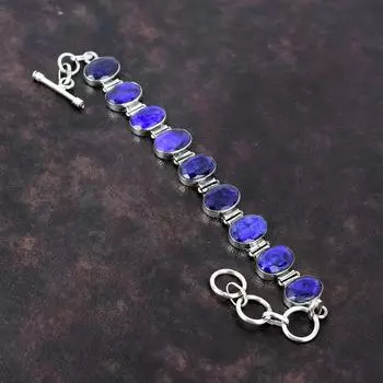 Браслет с граненым синим сапфиром. Изысканные ювелирные изделия. Браслет из стерлингового серебра 925 пробы. Драгоценный камень. Ювелирные изделия ручной работы. Регулируемый браслет-цепочка. Подарок для жены. Adjustable
