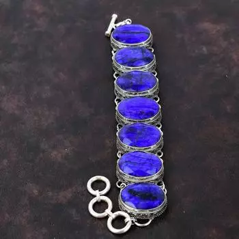 Браслет с граненым синим сапфиром, винтажный браслет, браслет из стерлингового серебра 925 пробы, регулируемый браслет-цепочка, подарок для него, ювелирные изделия из натуральных драгоценных камней Adjustable