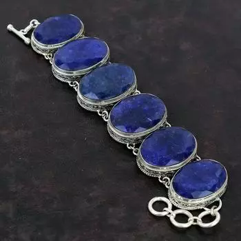 Браслет с граненым синим сапфиром, винтажный браслет, браслет из стерлингового серебра 925 пробы, регулируемый браслет-цепочка ручной работы, ювелирные изделия из драгоценных камней для подарков