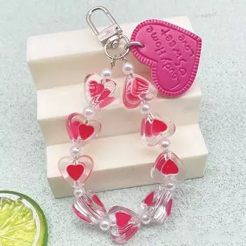 Браслет с хрустальным сердечком любви, защита от потери, чехол для мобильного телефона, ремешок на запястье, брелок для автомобиля, милый телефонный шарм розы красного