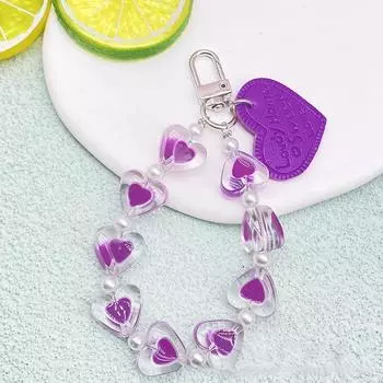 Браслет с хрустальным сердечком любви, защита от потери, чехол для мобильного телефона, ремешок на запястье, брелок для автомобиля, милый телефонный шарм фиолетовый