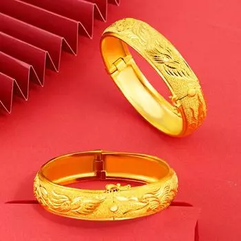 Браслет с имитацией дракона и феникса с желтым покрытием, свадебные украшения из толстого золота, браслет с тонким песком Seiko Hi Word Dragon and Phoenix