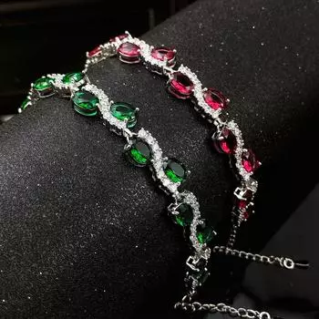 Браслет с имитацией изумруда и микро-инкрустированными бриллиантами, красно-зеленый браслет, украшение на руку для женщин