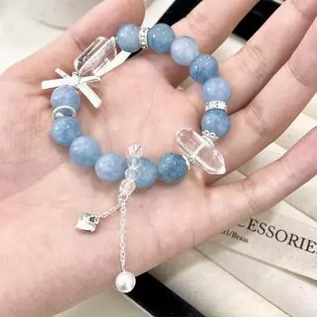 Браслет с кисточками из аквамаринового жемчуга и хрустальными бусинами - New Light Luxury & Literary Chinese Style null