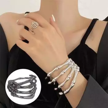 Браслет с когтями дьявола, готический браслет с изображением руки призрака, ретро-череп, скелет, браслет с открытой костяной манжетой, аксессуар для костюма на Хэллоуин, ювелирные изделия для вечеринок серебряный