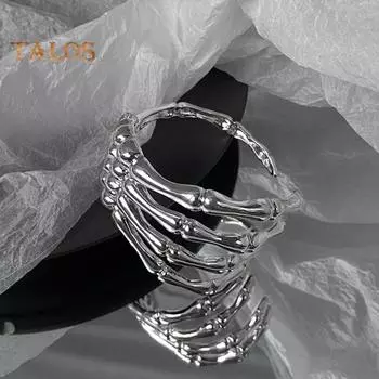 Браслет с когтями дьявола, готический браслет с изображением руки призрака, ретро-череп, скелет, браслет с открытой костяной манжетой, аксессуар для костюма на Хэллоуин, ювелирные изделия для вечеринок серебряный