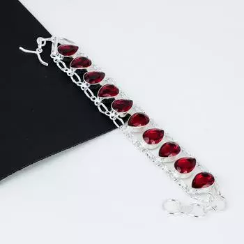 Браслет с красным гранатом. Драгоценный камень с красным гранатом. Браслет ручной работы из стерлингового серебра 925 пробы. Браслет с гранатом в стиле бохо для подарка. Богемный браслет унисекс для нее. 8 красный