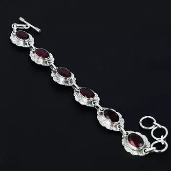 Браслет с красным гранатом Драгоценный камень с красным гранатом Браслет ручной работы из стерлингового серебра 925 пробы Браслет с красным гранатом для подарка Браслет с красным гранатом для матери 8 красный