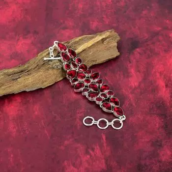 Браслет с красным гранатом, ювелирные изделия из цельного серебра 925 пробы с драгоценными камнями, браслет ручной работы на День матери Adjustable With 8 Inches красный