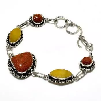 Браслет с красным солнечным камнем, гемеморфитом, друзами, посеребренным камнем 925 пробы, 6–8 дюймов