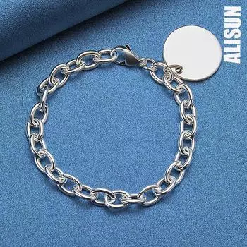 Браслет с круглой этикеткой из стерлингового серебра 925 пробы, модные свадебные украшения 20CM