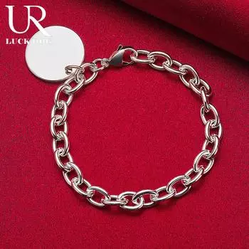 Браслет с круглой этикеткой из стерлингового серебра 925 пробы, модные свадебные украшения 20CM