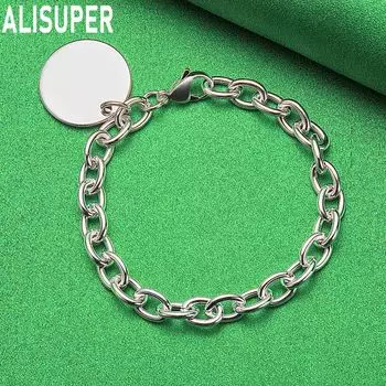 Браслет с круглой этикеткой из стерлингового серебра 925 пробы, модные свадебные украшения 20CM