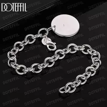 Браслет с круглой этикеткой из стерлингового серебра 925 пробы, модные свадебные украшения 20CM