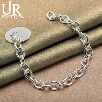 Браслет с круглой этикеткой из стерлингового серебра 925 пробы, модные свадебные украшения 20CM