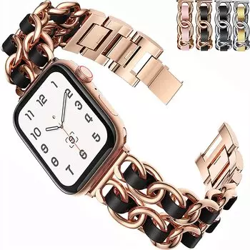 Браслет с кубинскими звеньями для Apple Watch, ремешок 40 мм, 41 мм, 38 мм, 44 мм, 45 мм, 42 мм, трендовый металлический браслет, браслет iWatch серии 3, 4, 5, 6, se 7, ремешок