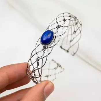 Браслет с лазуритом, ювелирные изделия ручной работы, браслет из стерлингового серебра 925 пробы, дизайнерский браслет с драгоценными камнями, подарок для мамы Adjustable синий