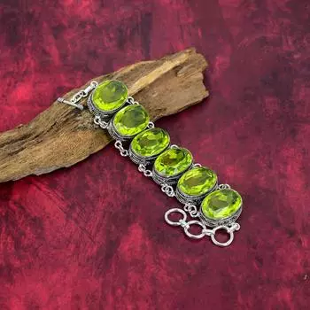 Браслет с лимонным топазом, ювелирные изделия ручной работы, браслет из стерлингового серебра 925 пробы, дизайнерские ювелирные изделия из драгоценных камней, регулируемый браслет-цепочка, подарок для мамы Adjustable with 8 inches зелёный