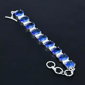 Браслет с лондонским голубым топазом, браслет из стерлингового серебра 925 пробы, браслет с регулируемой цепочкой, браслет ручной работы в стиле бохо, ювелирное изделие с лондонским голубым топазом, подарки для жены 8 синий