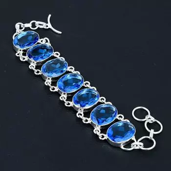 Браслет с лондонским голубым топазом, ювелирный браслет из стерлингового серебра 925 пробы, ювелирный браслет с лондонским топазом для женщин, подарки для нее 8 синий