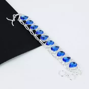 Браслет с лондонским синим топазом Браслет из стерлингового серебра 925 пробы с голубым топазом ручной работы Браслет с лондонским голубым топазом для подарка Браслет для нее 8 синий