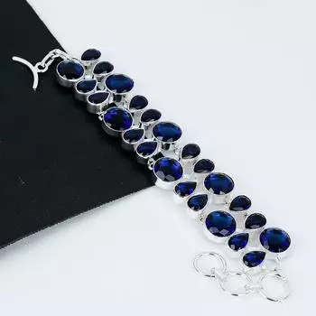 Браслет с лондонским синим топазом Лондонский топаз Драгоценный камень Браслет ручной работы из стерлингового серебра 925 пробы Лондонский ювелирный браслет для подарка Ювелирные изделия для мамы 8 синий