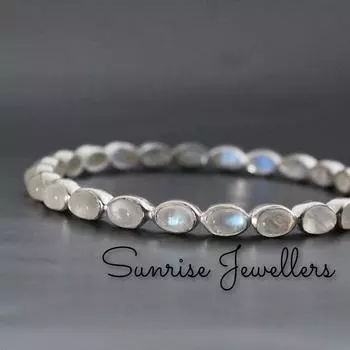 Браслет с лунным камнем, браслет с радужным лунным камнем, браслет с драгоценными камнями из стерлингового серебра, женский браслет, свадебный подарок, красивый браслет, подарок на день рождения Free Size белый