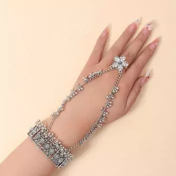 Браслет с маленьким цветком в этническом стиле в стиле ретро, круглое кольцо с жемчугом и бахромой, браслет с бриллиантами.