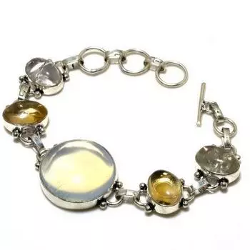 Браслет с мистическим радужным топазом и цитрином, посеребренный 925 пробы, 6–8 дюймов