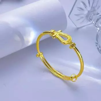 Браслет с нишевой эмблемой золотого цвета, модный женский браслет в Instagram, подкова, пуш-пул one size золотой