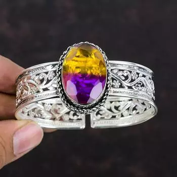 Браслет с ограненным аметрином, браслет-манжета ручной работы, серебряный браслет-манжета 925 пробы, регулируемый браслет, натуральный аметрин, ювелирные изделия, подарки на помолвку