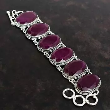 Браслет с ограненным кашмирским рубином, винтажный браслет, браслет из стерлингового серебра 925 пробы, регулируемый браслет-цепочка, подарок для него, ювелирные изделия ручной работы