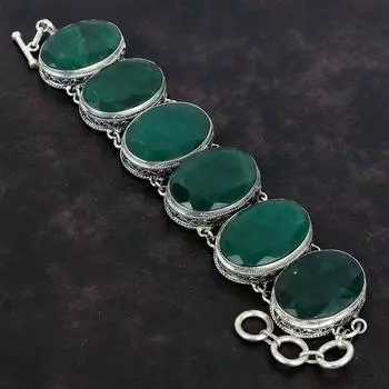 Браслет с ограненным замбийским изумрудом, драгоценные камни, браслет из стерлингового серебра 925 пробы, винтажный браслет, регулируемый браслет-цепочка, ювелирные изделия ручной работы