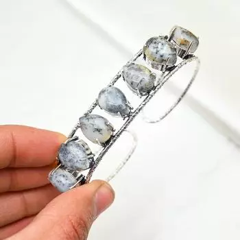 Браслет с опалом и дендритом из стерлингового серебра 925 пробы, ювелирные изделия из драгоценных камней, браслет ручной работы на День благодарения Adjustable синий