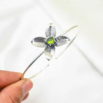 Браслет с перидотом, браслет ручной работы с драгоценными камнями, старинные ювелирные изделия из цельного серебра 925 пробы, для подарка на помолвку Adjustable зелёный