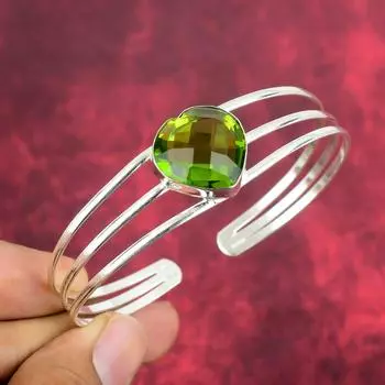 Браслет с перидотом, драгоценный камень, серебро 925 пробы, красивая бижутерия, регулируемый браслет, для нее Adjustable зелёный