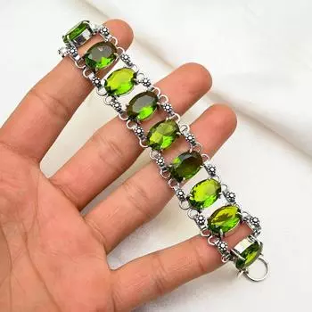Браслет с перидотом, ювелирные изделия из цельного серебра 925 пробы, браслет с драгоценными камнями, подарок для нее, изящные ювелирные изделия ручной работы 8 inches with Adjustable зелёный