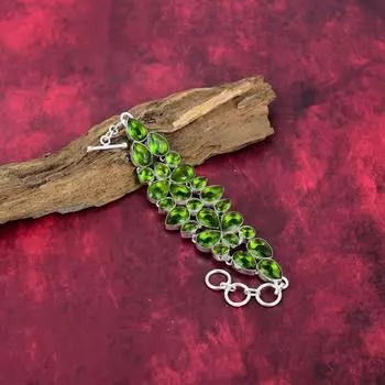 Браслет с перидотом, ювелирные изделия из цельного серебра 925 пробы с драгоценными камнями, браслет ручной работы на День благодарения Adjustable With 8 Inches зелёный